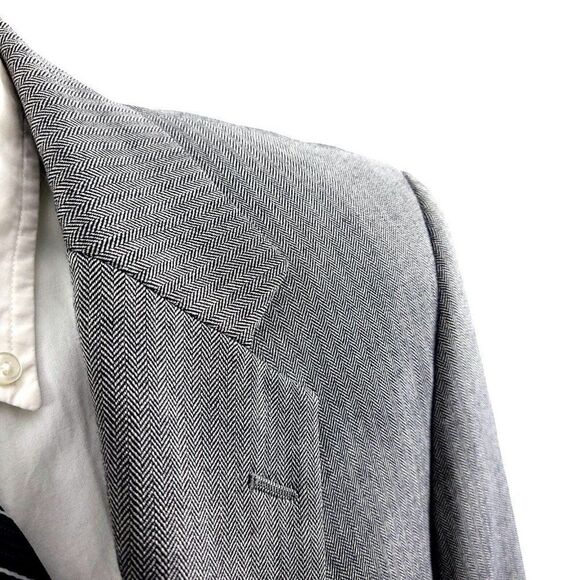 Alan Flusser Silk Worsted Wool Gray Herringbone 2 Button Blazer 40R - Picture 2 of 14